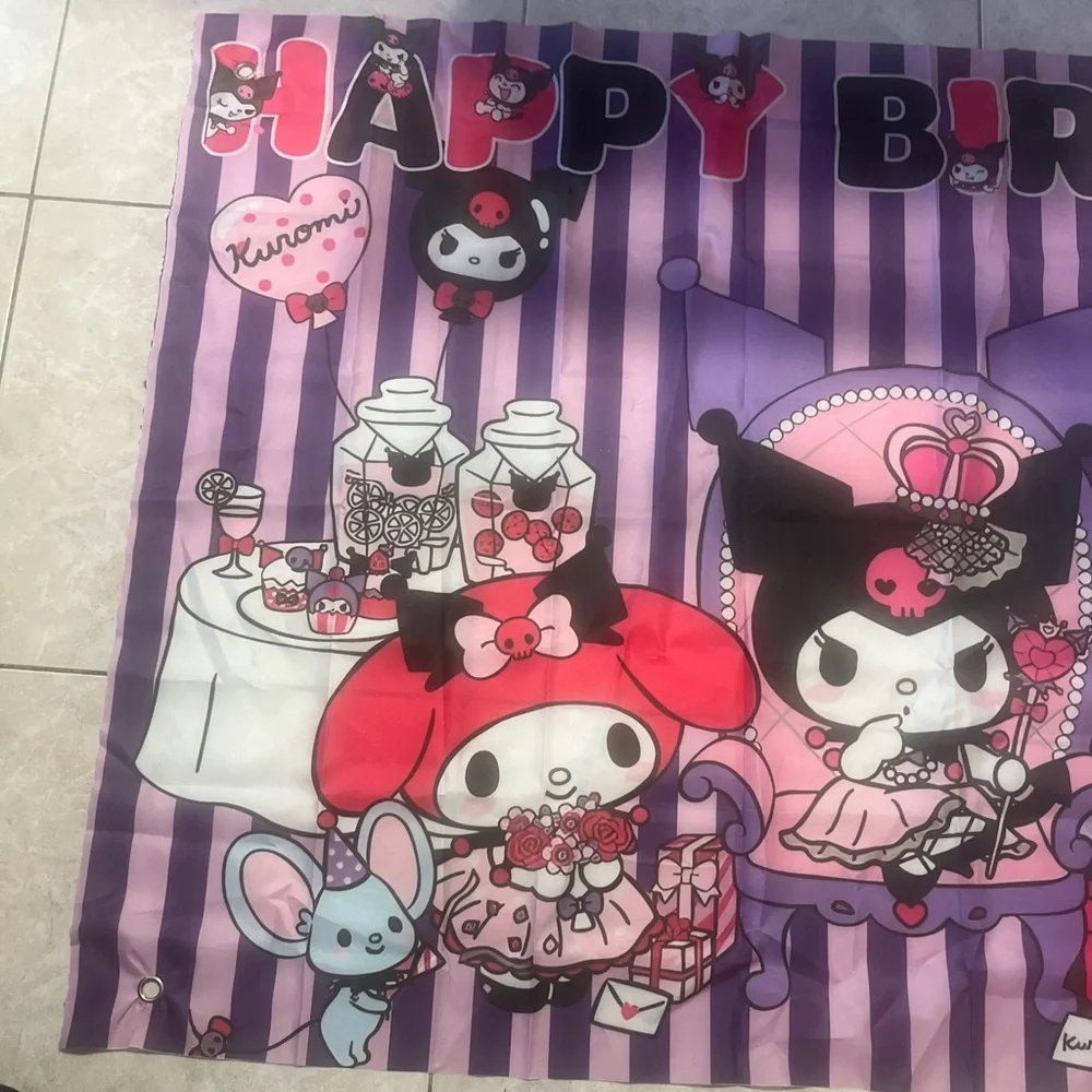 Kuromi Birthday Banner Tapestry Party Decoration Pink Purple Wall Decor